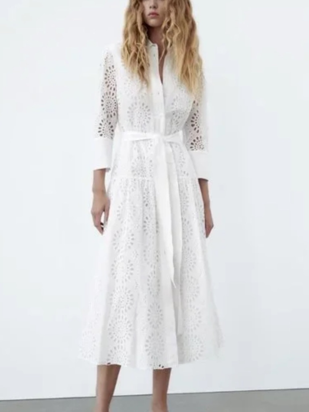 Zara White Eyelet Broderie Cotton Dress XXL